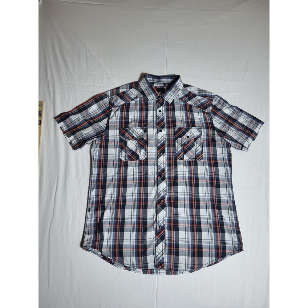 Various Artists Mens Large Plaid Short Sleeve Button Up Shirt Cotton